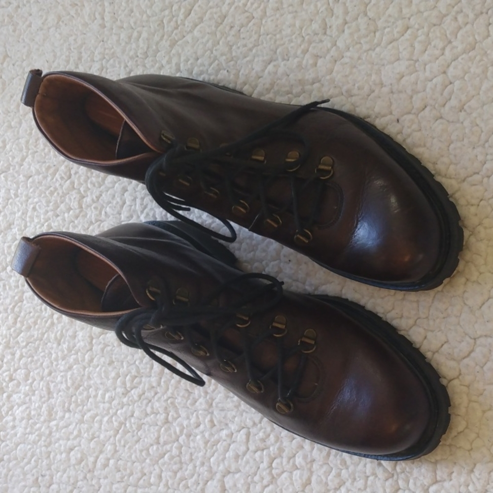 Mercanti Fiorentini Brown Calfskin Leather Hiking Boots (Made in Italy) 10.5 M - Picture 3 of 10